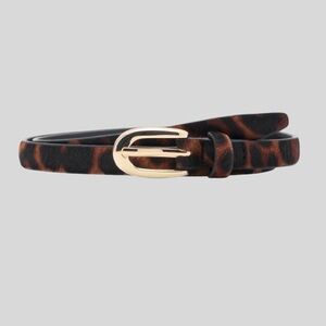 MANGO Leopard FAUX FUR Leather Belt with Gold Accent
